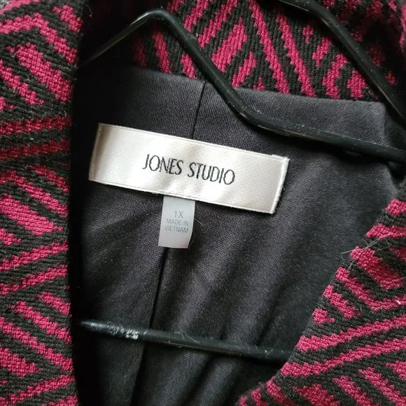 Jones Studio Burgundy and Black Herringbone Long Swing Jacket Size 1X - Picture 11 of 12